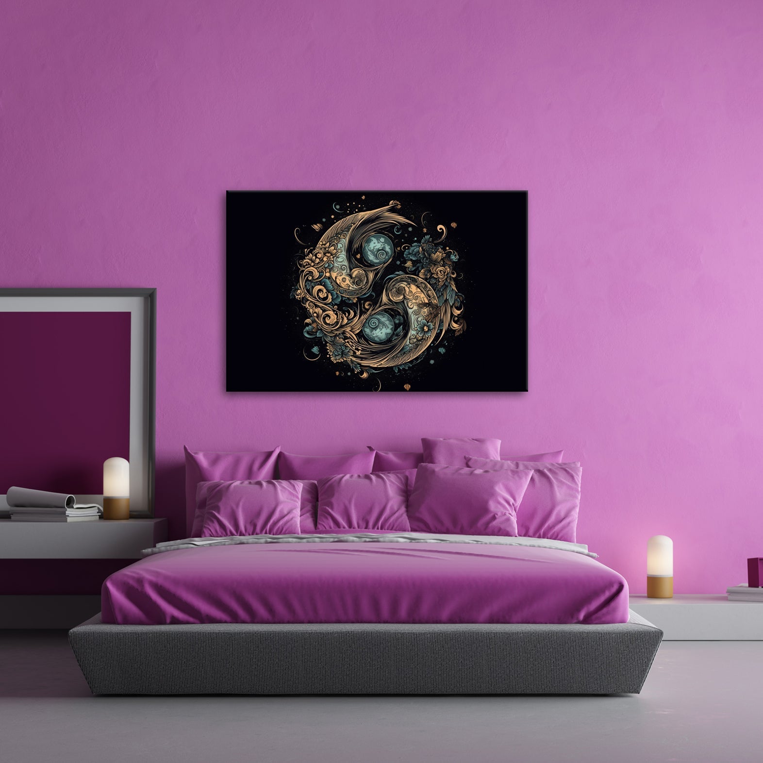 Leinwandbild Yin - Yang XXL – Floral in kunstvoller Ornamentik - deyoli