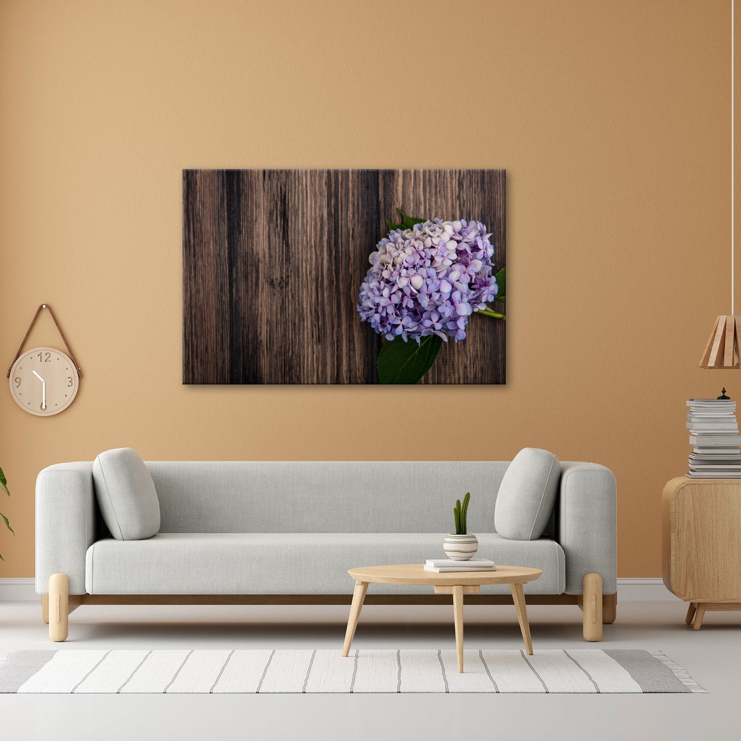 Leinwandbild Zarte Hortensie ruht in pastellfarbenem Glanz auf Holz - deyoli
