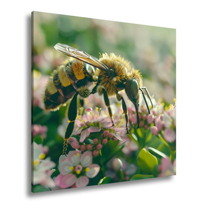 Leinwandbild Zarte Kraft – Biene schwebt im Reich der Frühlingsblüten - deyoli