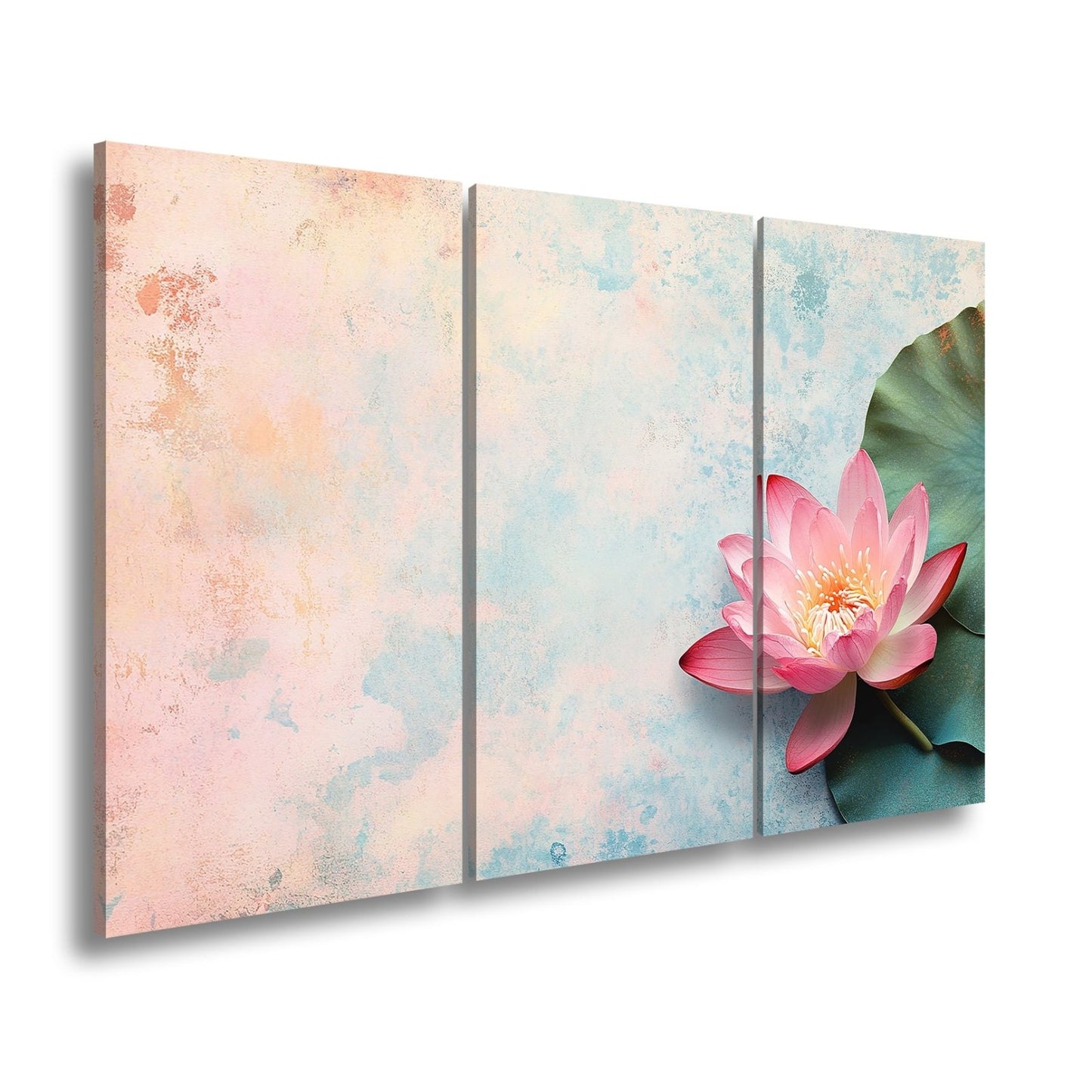 Leinwandbild Zarte Lotusblüte ruht auf pastellfarbenem Wassergrund. - deyoli