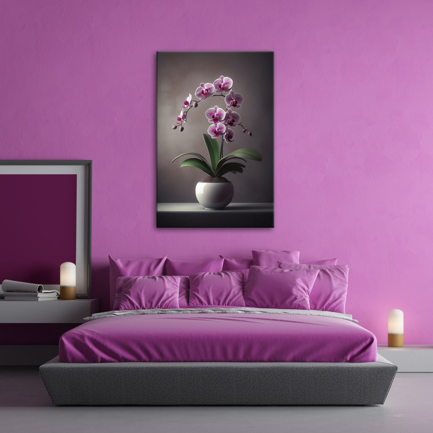 Leinwandbild Zarte Orchidee erblüht elegant im sanften Studiolicht - deyoli