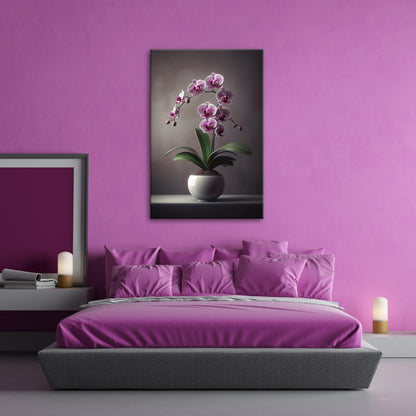 Leinwandbild Zarte Orchidee erblüht elegant im sanften Studiolicht - deyoli