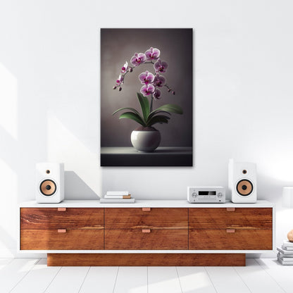 Leinwandbild Zarte Orchidee erblüht elegant im sanften Studiolicht - deyoli
