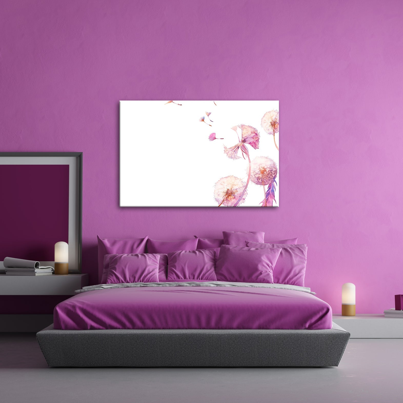 Leinwandbild Zarte Pusteblumen tanzen im Hauch der Aquarellträume. - deyoli