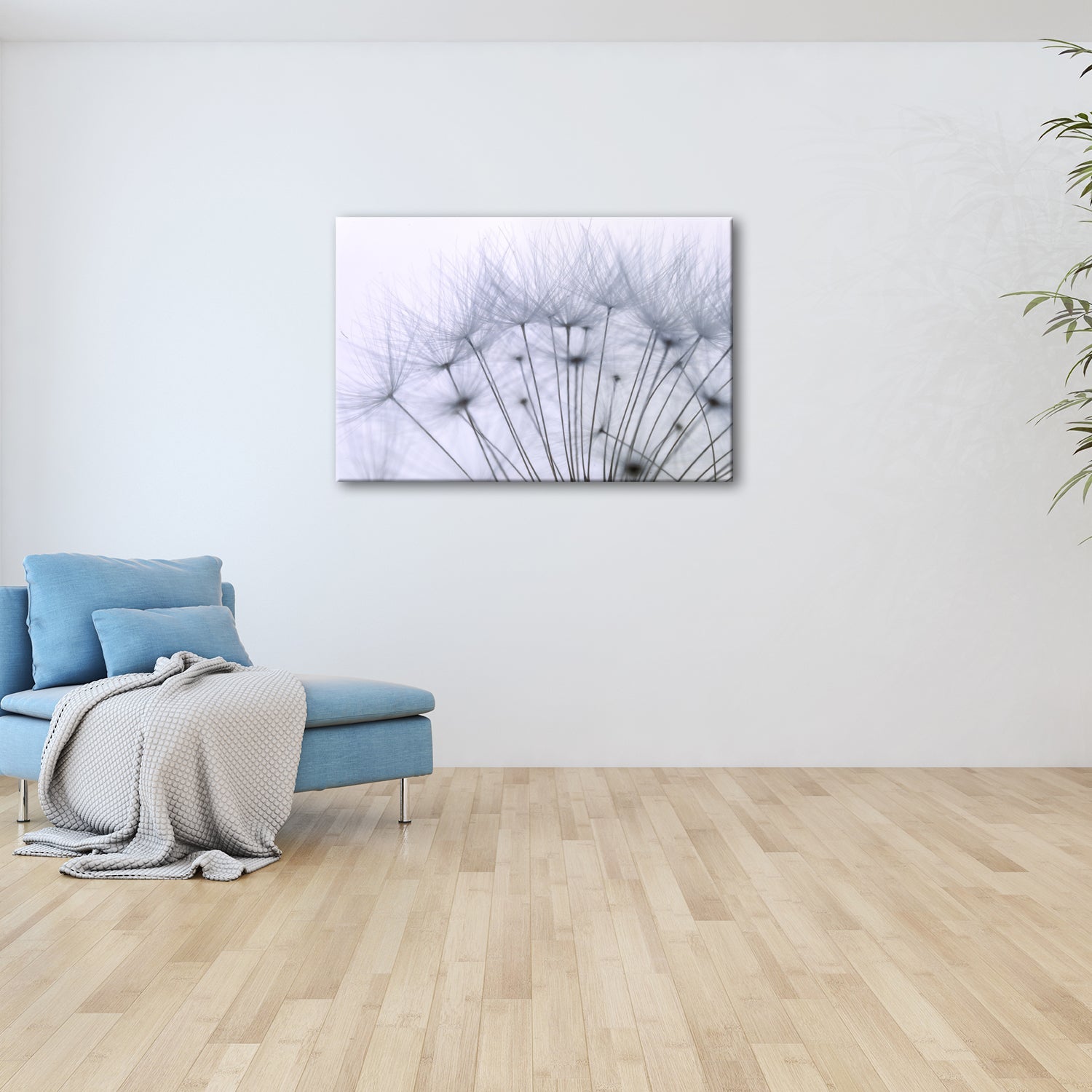 Leinwandbild Zarte Pusteblumen tanzen im Hauch des stillen Morgens. - deyoli