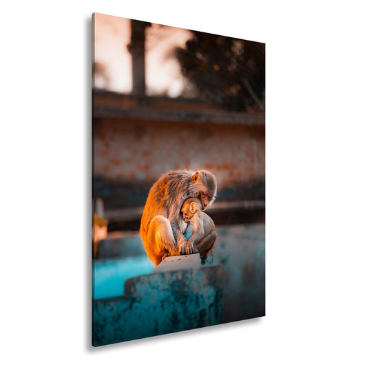 Leinwandbild Zärtliche Affenliebe – Goldenes Abendlicht XXL - deyoli