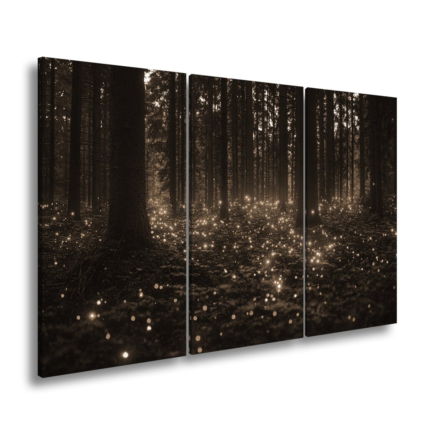 Leinwandbild Zauberwald XXL – Erleuchtet von tanzenden Lichtpunkten - deyoli