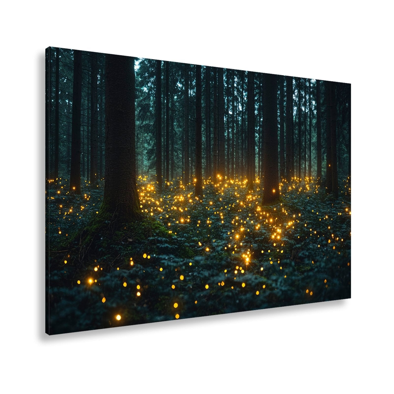 Leinwandbild Zauberwald XXL – Erleuchtet von tanzenden Lichtpunkten - deyoli