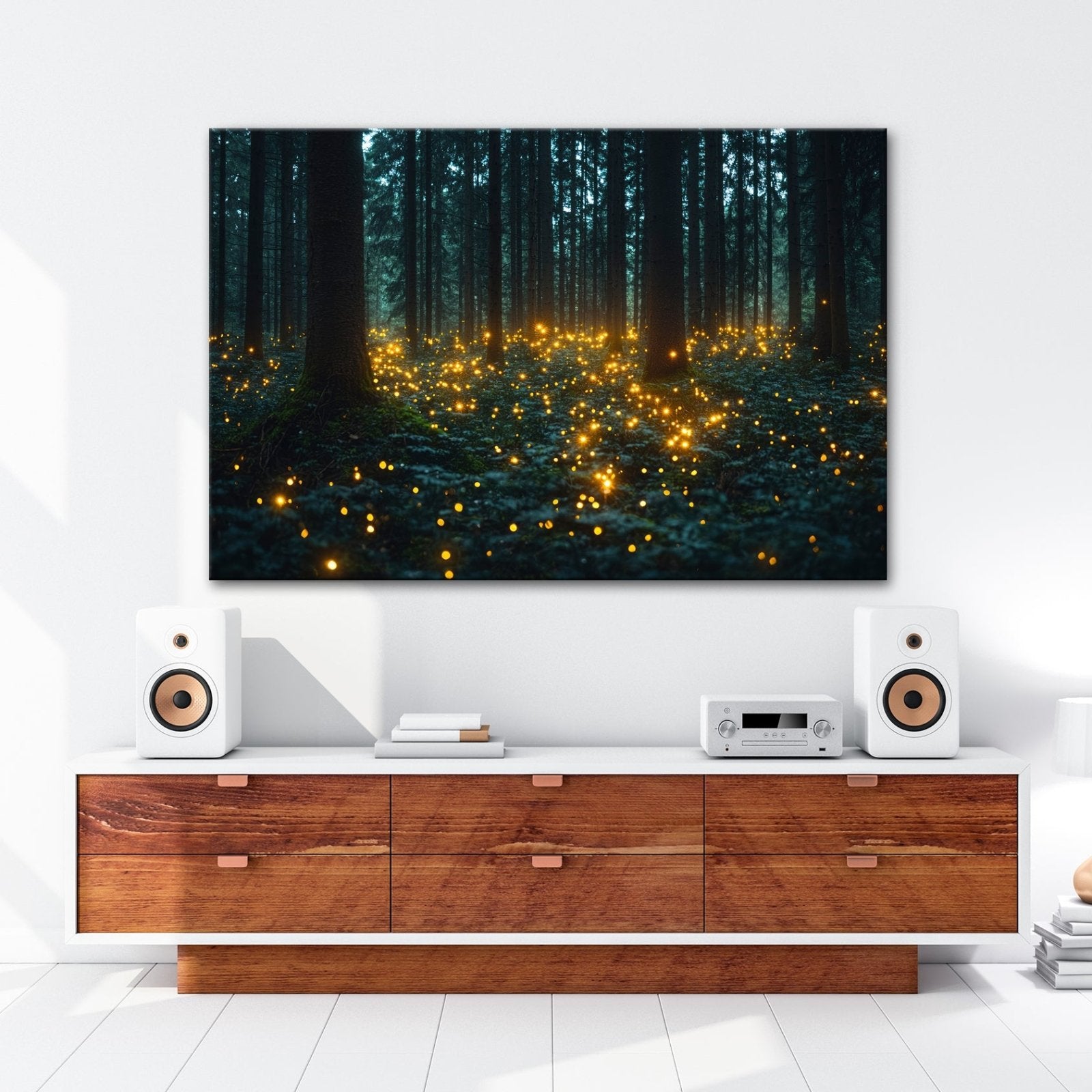 Leinwandbild Zauberwald XXL – Erleuchtet von tanzenden Lichtpunkten - deyoli