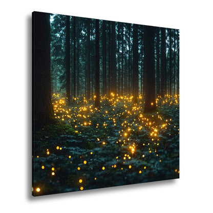 Leinwandbild Zauberwald XXL – Erleuchtet von tanzenden Lichtpunkten - deyoli