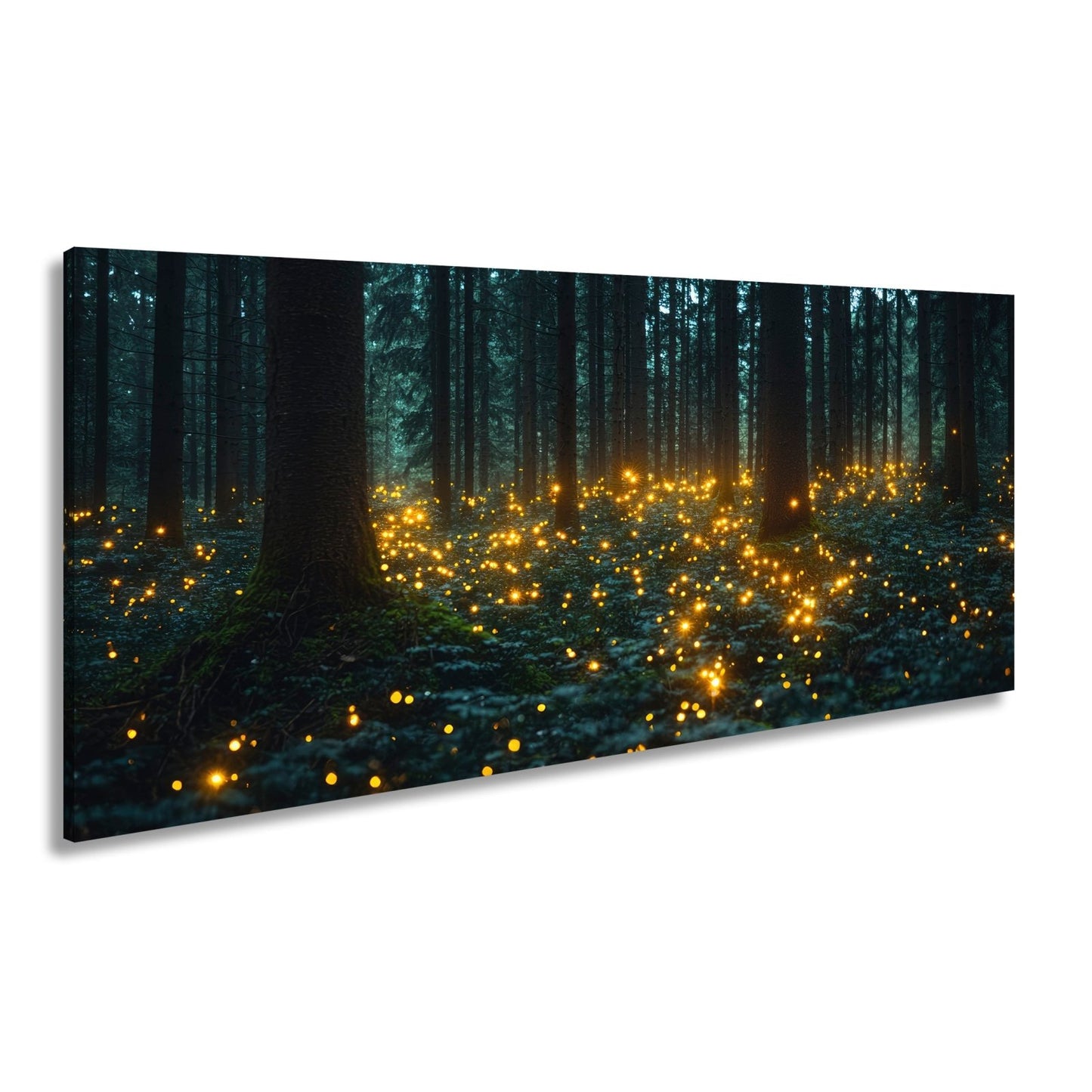 Leinwandbild Zauberwald XXL – Erleuchtet von tanzenden Lichtpunkten - deyoli