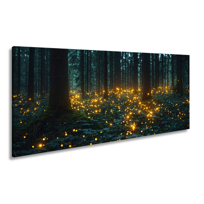 Leinwandbild Zauberwald XXL – Erleuchtet von tanzenden Lichtpunkten - deyoli
