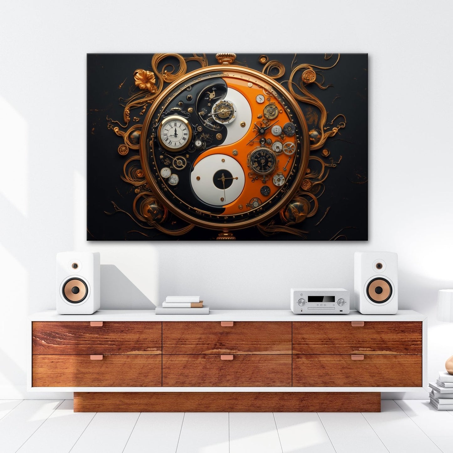Leinwandbild Zeitkunst in Yin - Yang, Mechanik trifft goldene Eleganz - deyoli