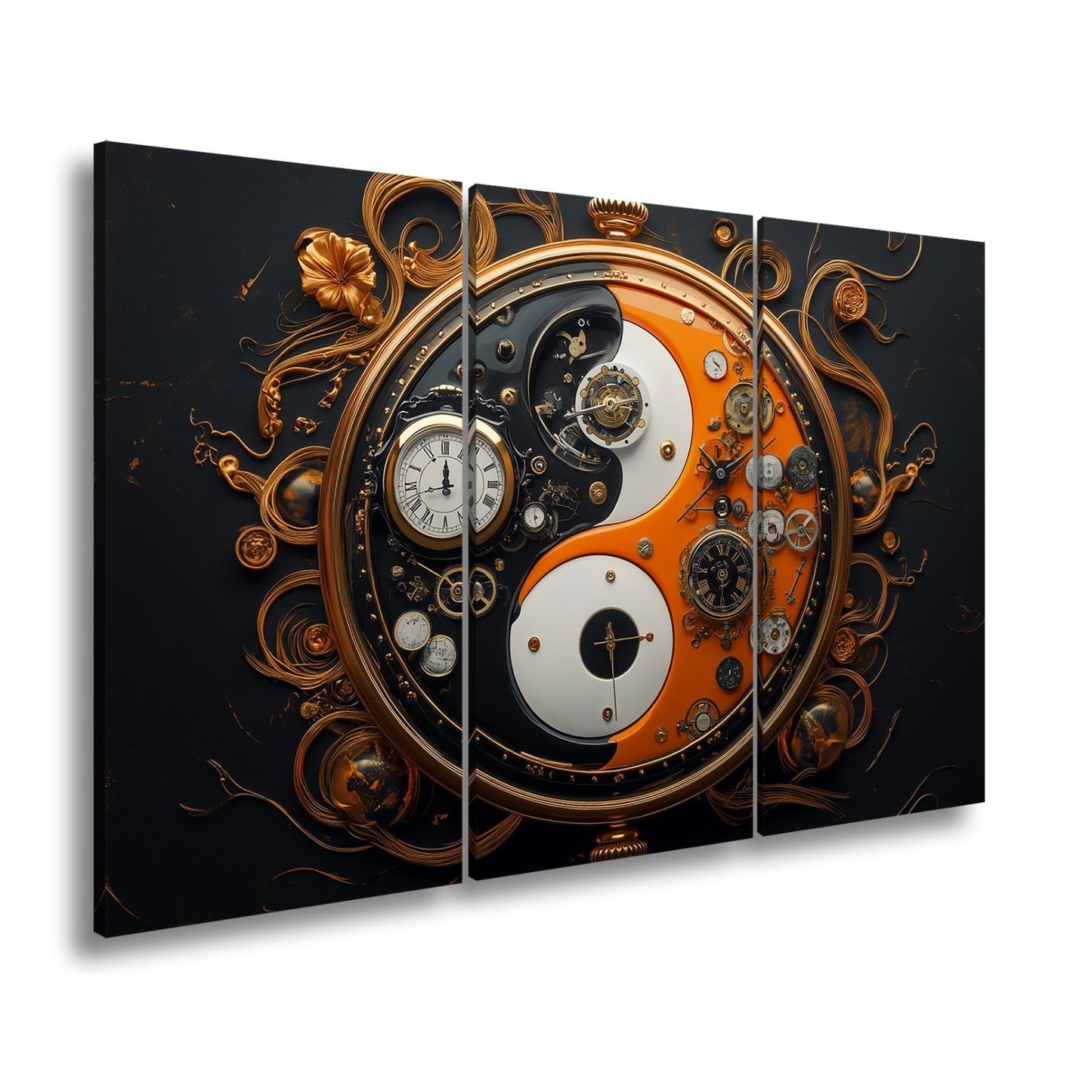 Leinwandbild Zeitkunst in Yin - Yang, Mechanik trifft goldene Eleganz - deyoli