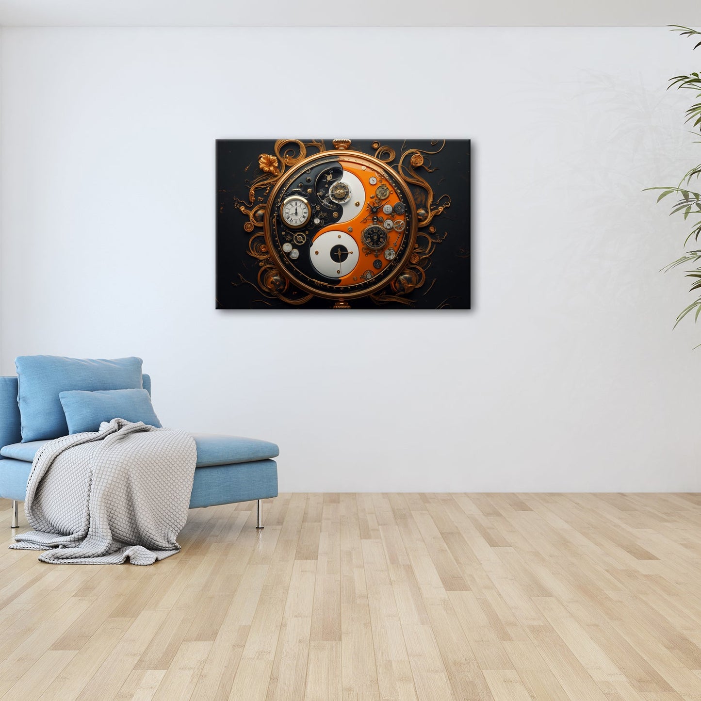 Leinwandbild Zeitkunst in Yin - Yang, Mechanik trifft goldene Eleganz - deyoli