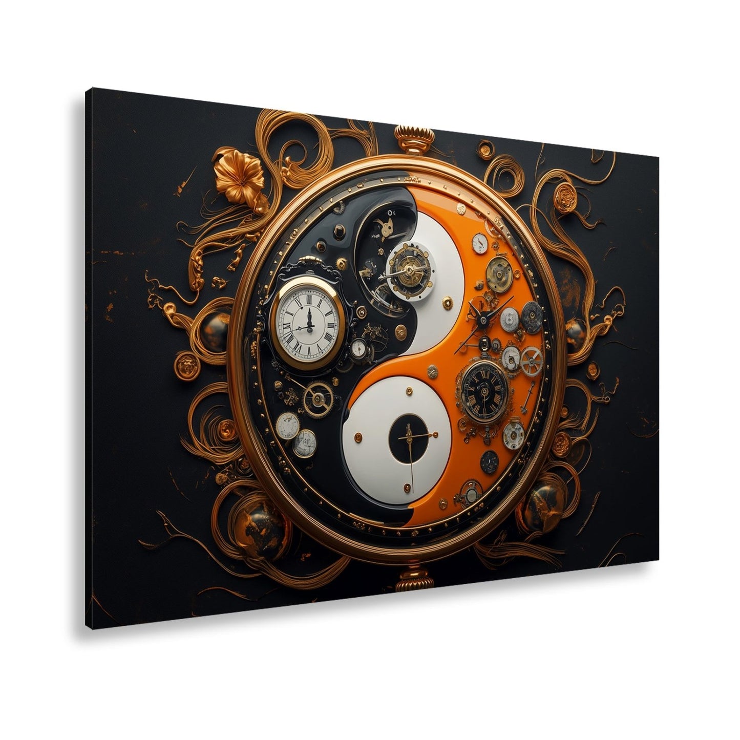 Leinwandbild Zeitkunst in Yin - Yang, Mechanik trifft goldene Eleganz - deyoli