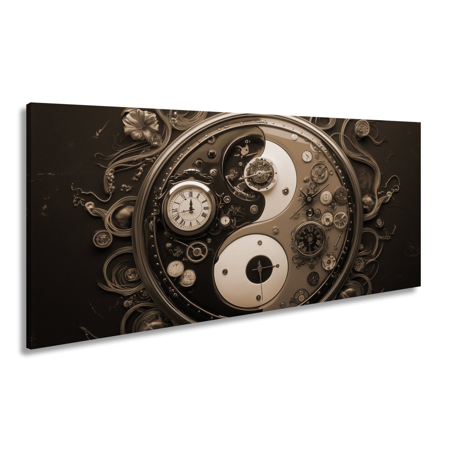 Leinwandbild Zeitkunst in Yin - Yang, Mechanik trifft goldene Eleganz - deyoli