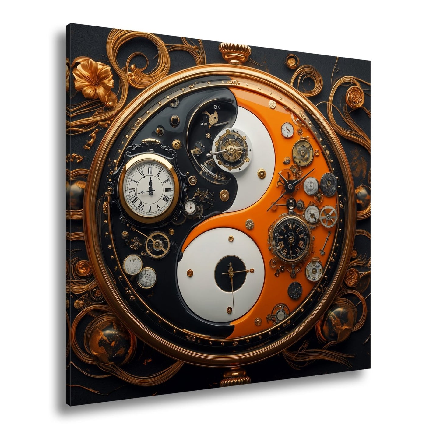 Leinwandbild Zeitkunst in Yin - Yang, Mechanik trifft goldene Eleganz - deyoli