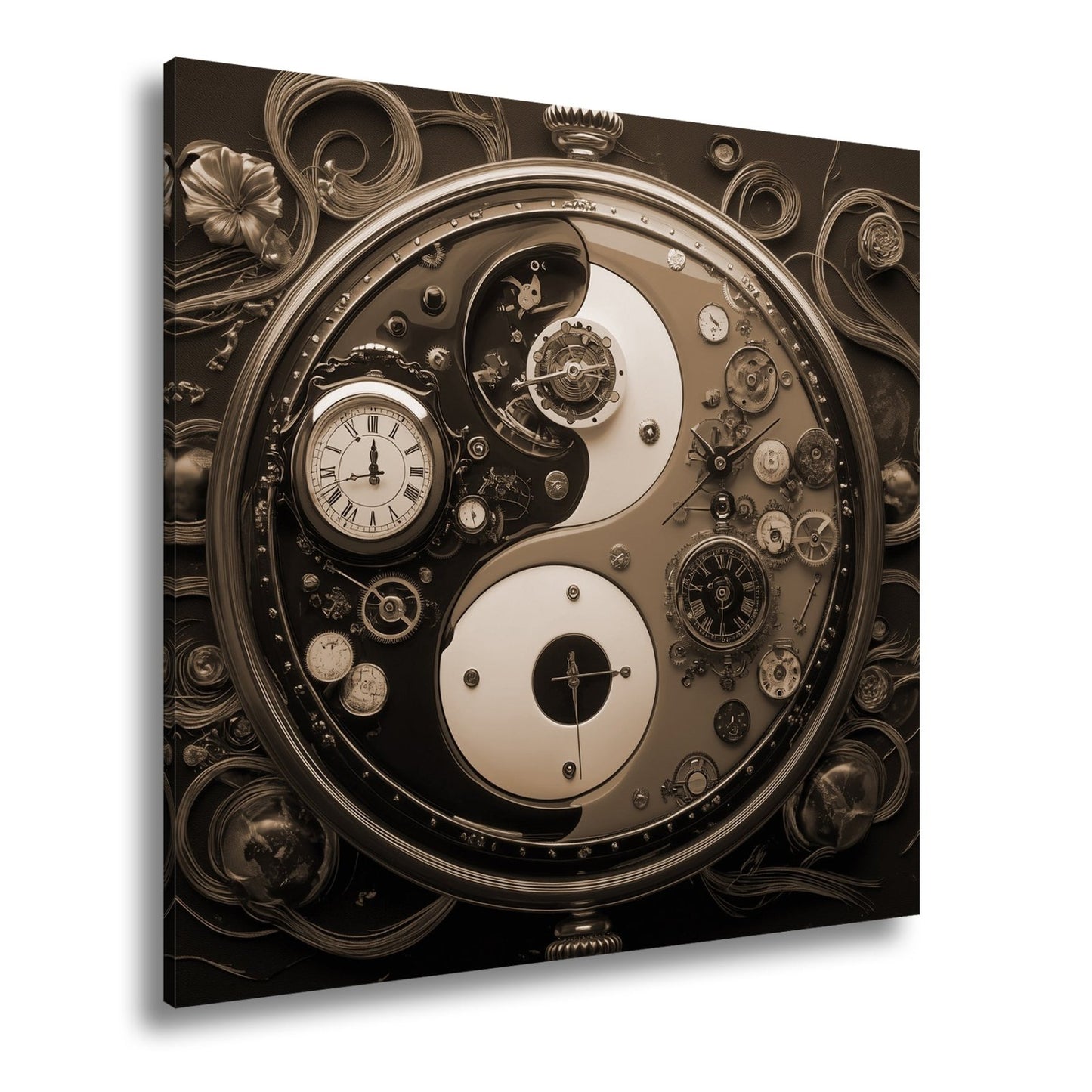 Leinwandbild Zeitkunst in Yin - Yang, Mechanik trifft goldene Eleganz - deyoli