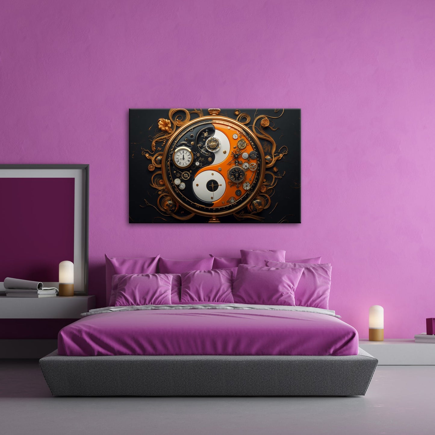 Leinwandbild Zeitkunst in Yin - Yang, Mechanik trifft goldene Eleganz - deyoli