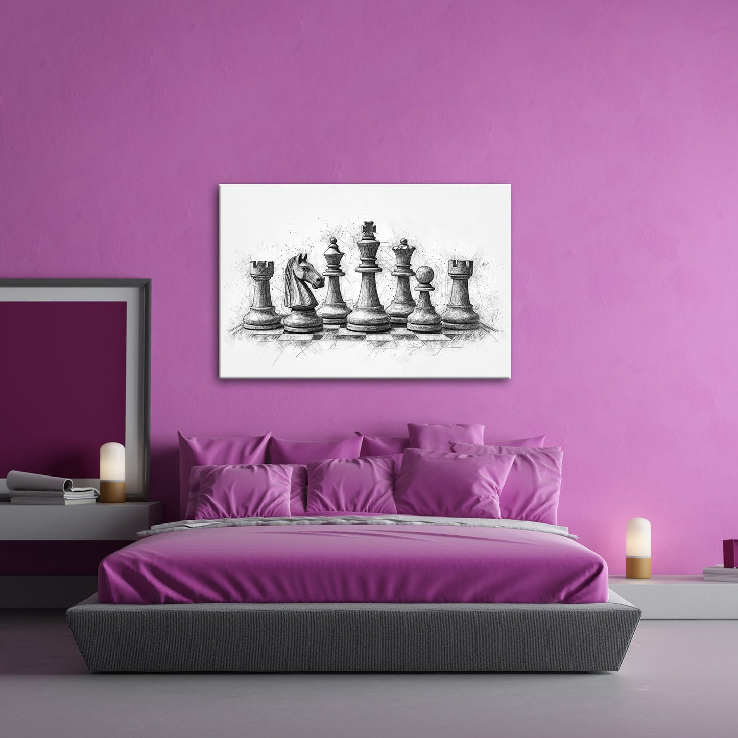 Leinwandbild Zeitlose Schachfiguren in kunstvoller Bleistiftstudie - deyoli