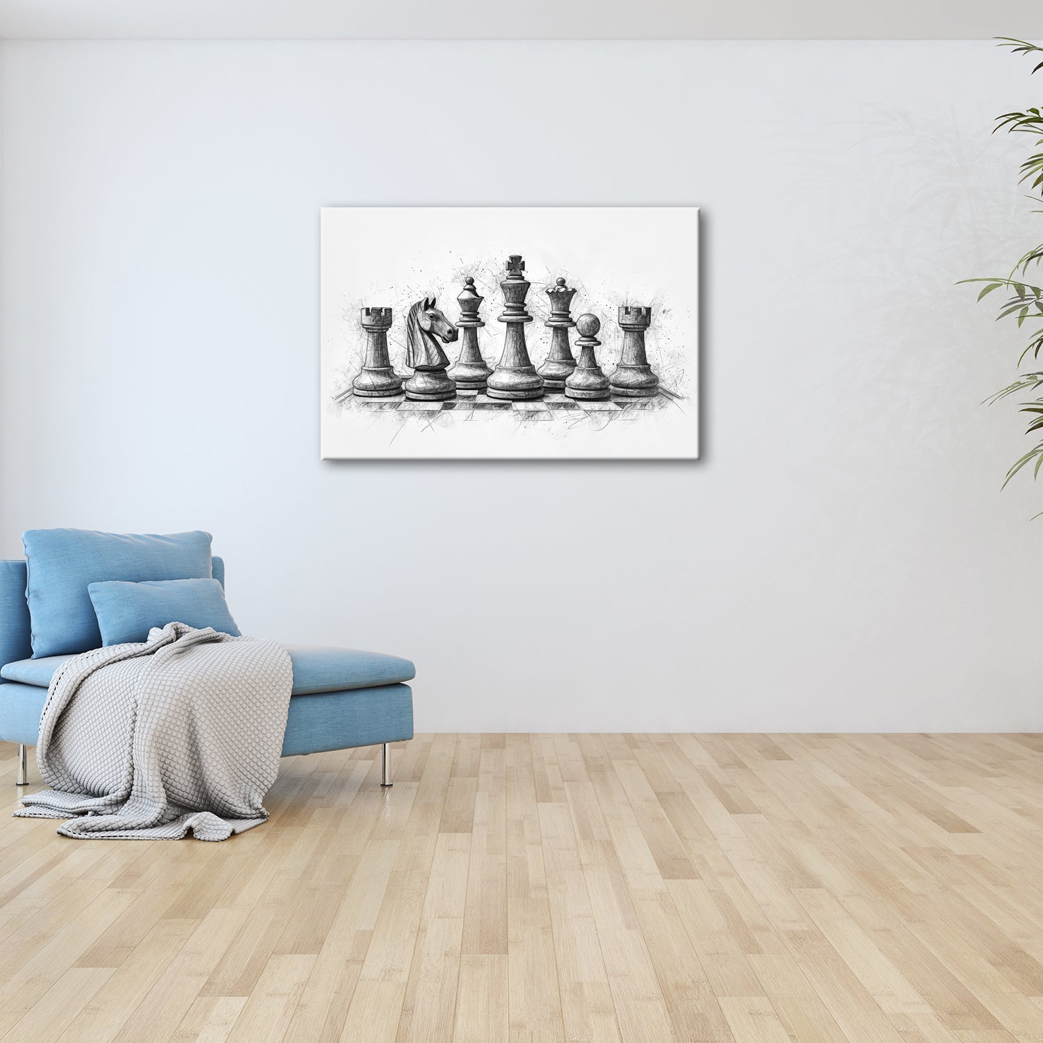 Leinwandbild Zeitlose Schachfiguren in kunstvoller Bleistiftstudie - deyoli