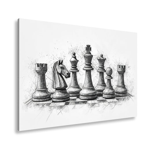 Leinwandbild Zeitlose Schachfiguren in kunstvoller Bleistiftstudie - deyoli
