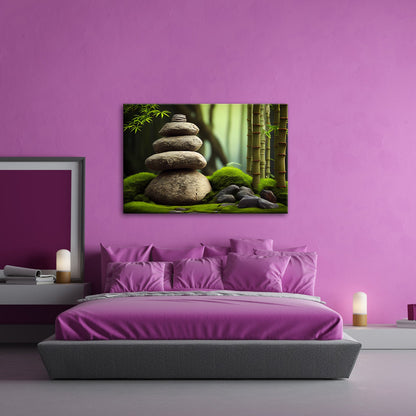 Leinwandbild Zen - Magie – Steine und Bambus in perfekter Harmonie. - deyoli