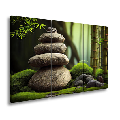 Leinwandbild Zen - Magie – Steine und Bambus in perfekter Harmonie. - deyoli