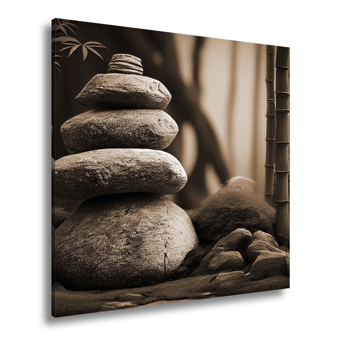 Leinwandbild Zen - Magie – Steine und Bambus in perfekter Harmonie. - deyoli