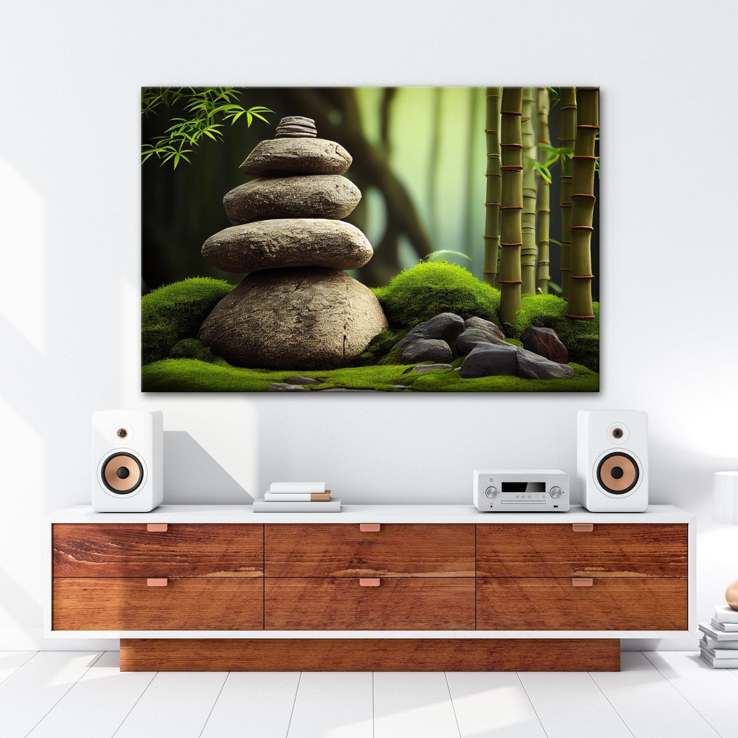 Leinwandbild Zen - Magie – Steine und Bambus in perfekter Harmonie. - deyoli