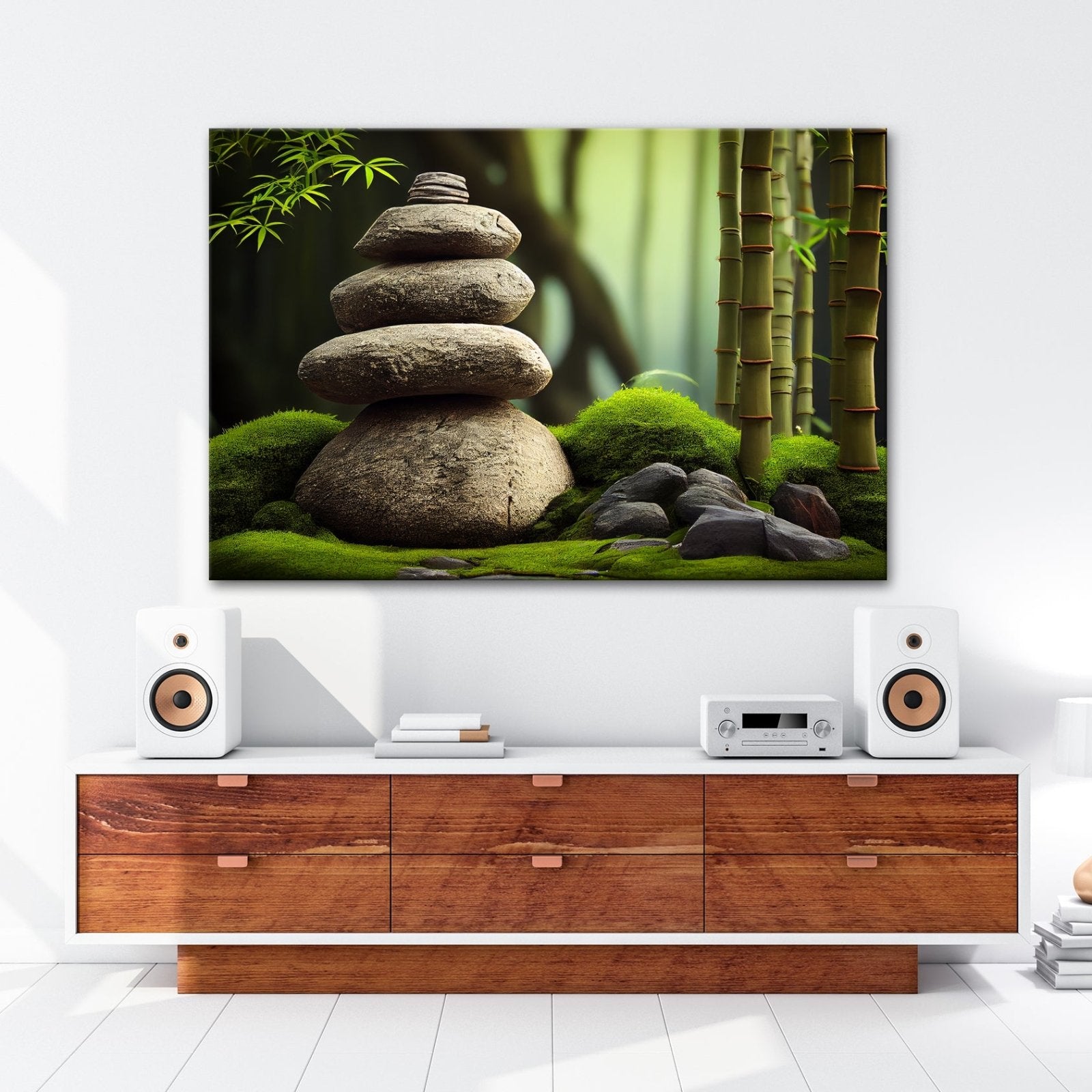 Leinwandbild Zen - Magie – Steine und Bambus in perfekter Harmonie. - deyoli