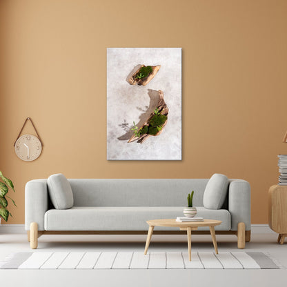 Leinwandbild Zen trifft Design – Moosgarten auf Treibholz. - deyoli