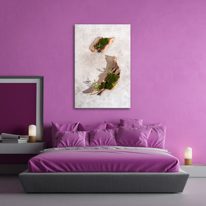Leinwandbild Zen trifft Design – Moosgarten auf Treibholz. - deyoli