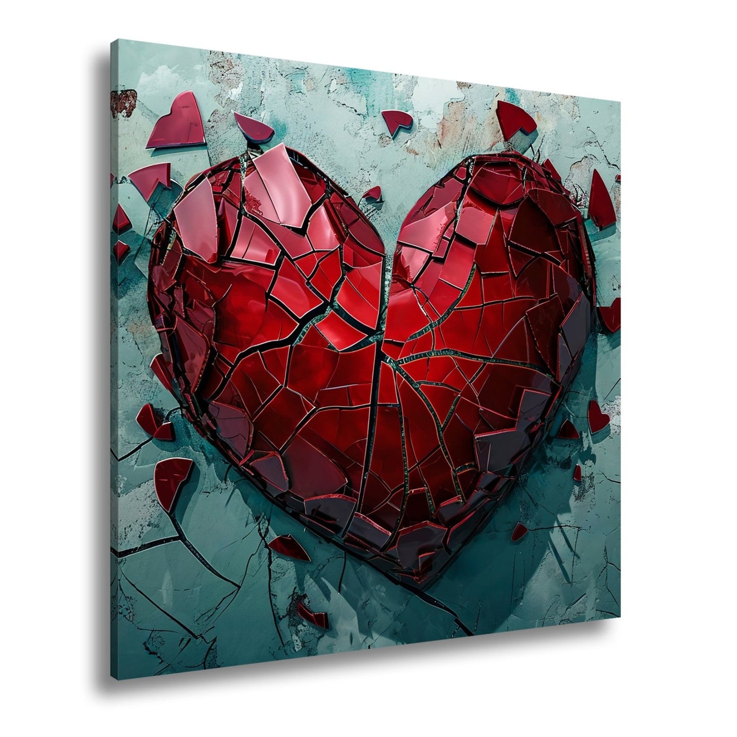 Leinwandbild Zerborstenes Herz – Schmerz gemalt in Glas und Wand. - deyoli