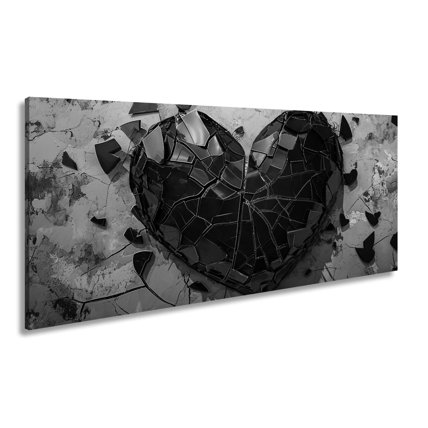 Leinwandbild Zerborstenes Herz – Schmerz gemalt in Glas und Wand. - deyoli