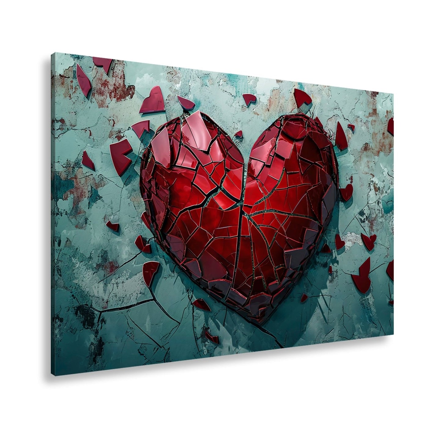 Leinwandbild Zerborstenes Herz – Schmerz gemalt in Glas und Wand. - deyoli