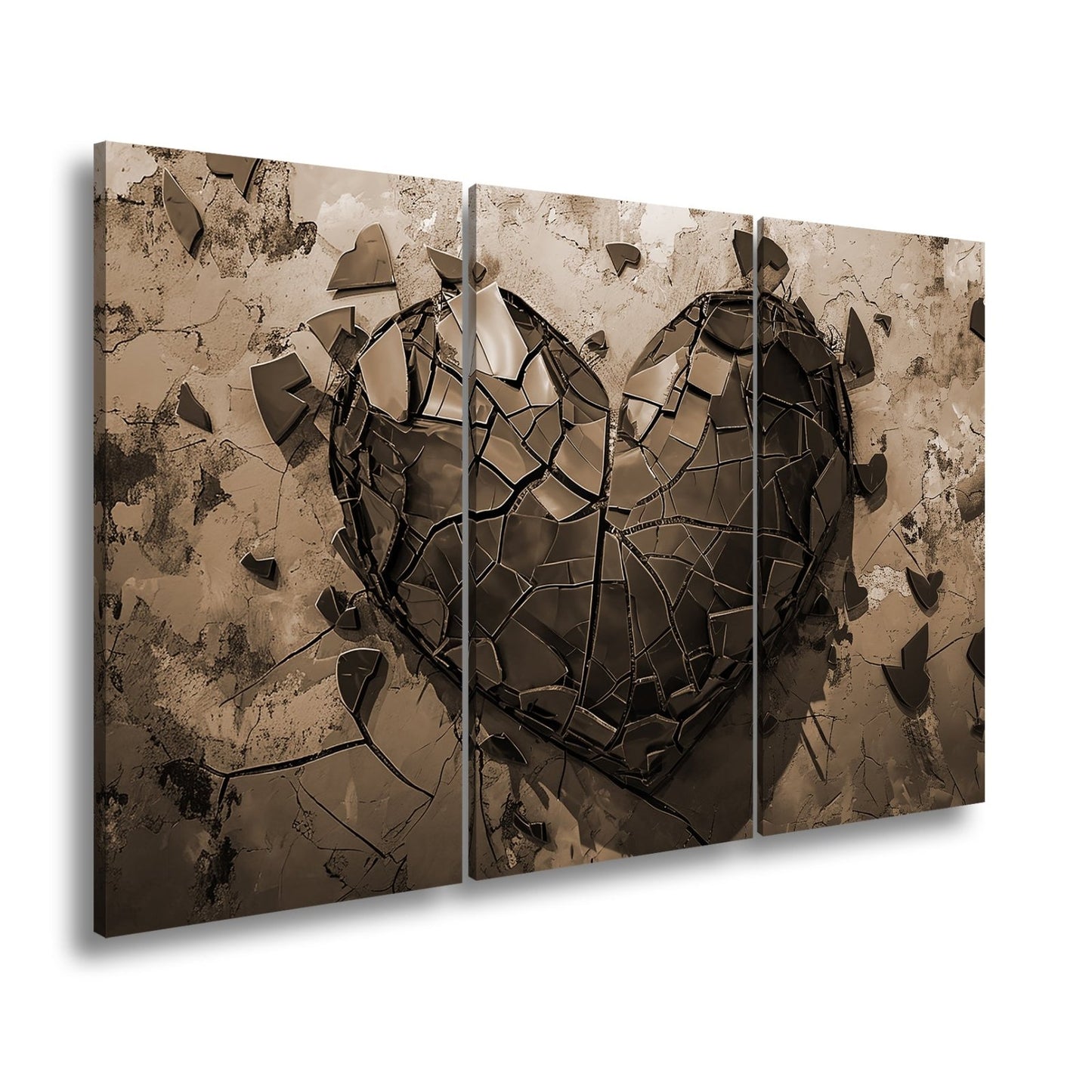 Leinwandbild Zerborstenes Herz – Schmerz gemalt in Glas und Wand. - deyoli
