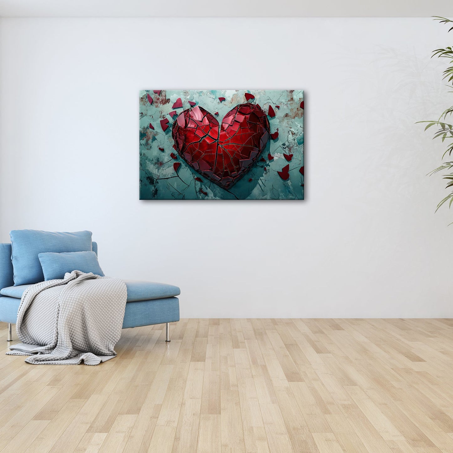 Leinwandbild Zerborstenes Herz – Schmerz gemalt in Glas und Wand. - deyoli