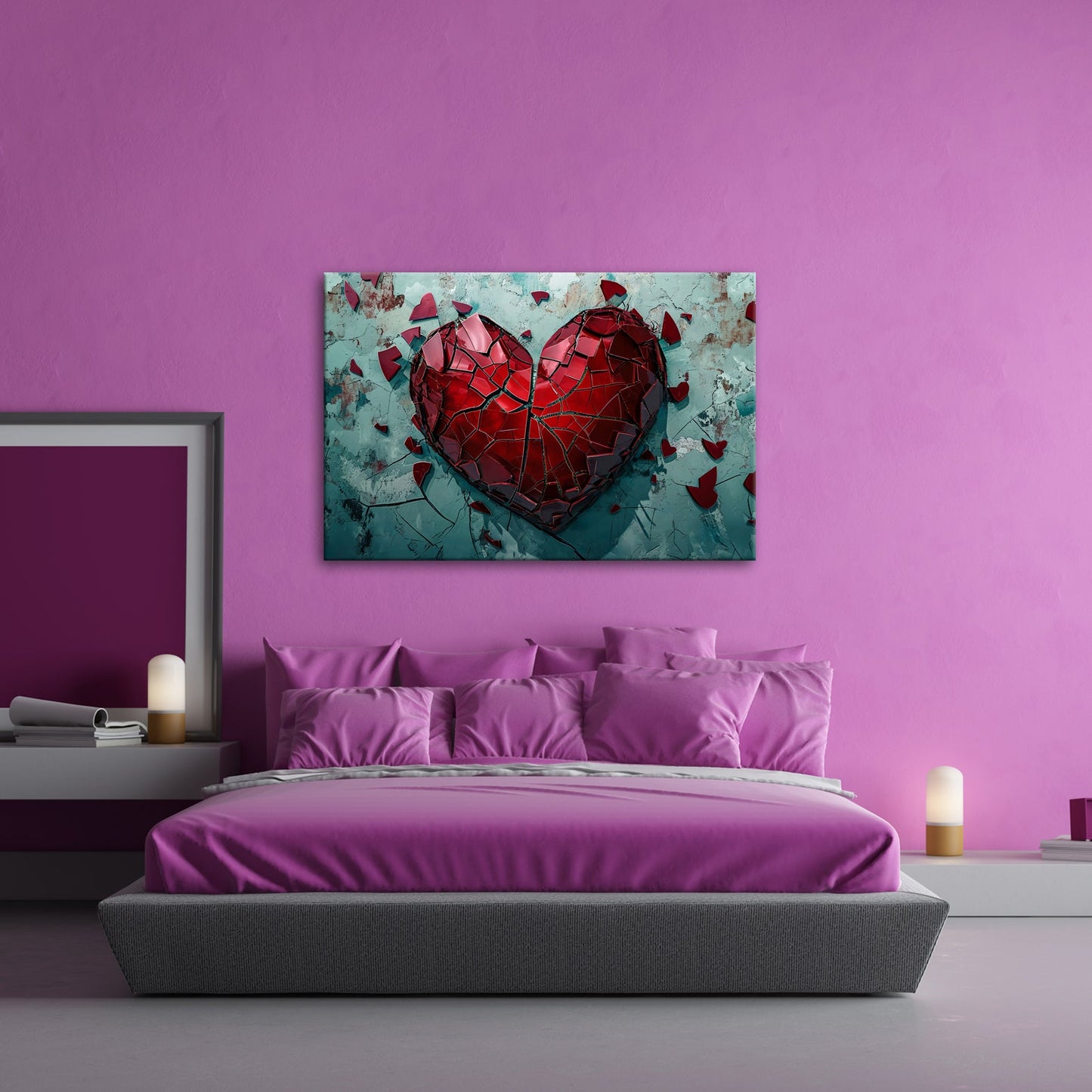 Leinwandbild Zerborstenes Herz – Schmerz gemalt in Glas und Wand. - deyoli