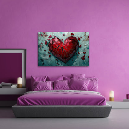 Leinwandbild Zerborstenes Herz – Schmerz gemalt in Glas und Wand. - deyoli