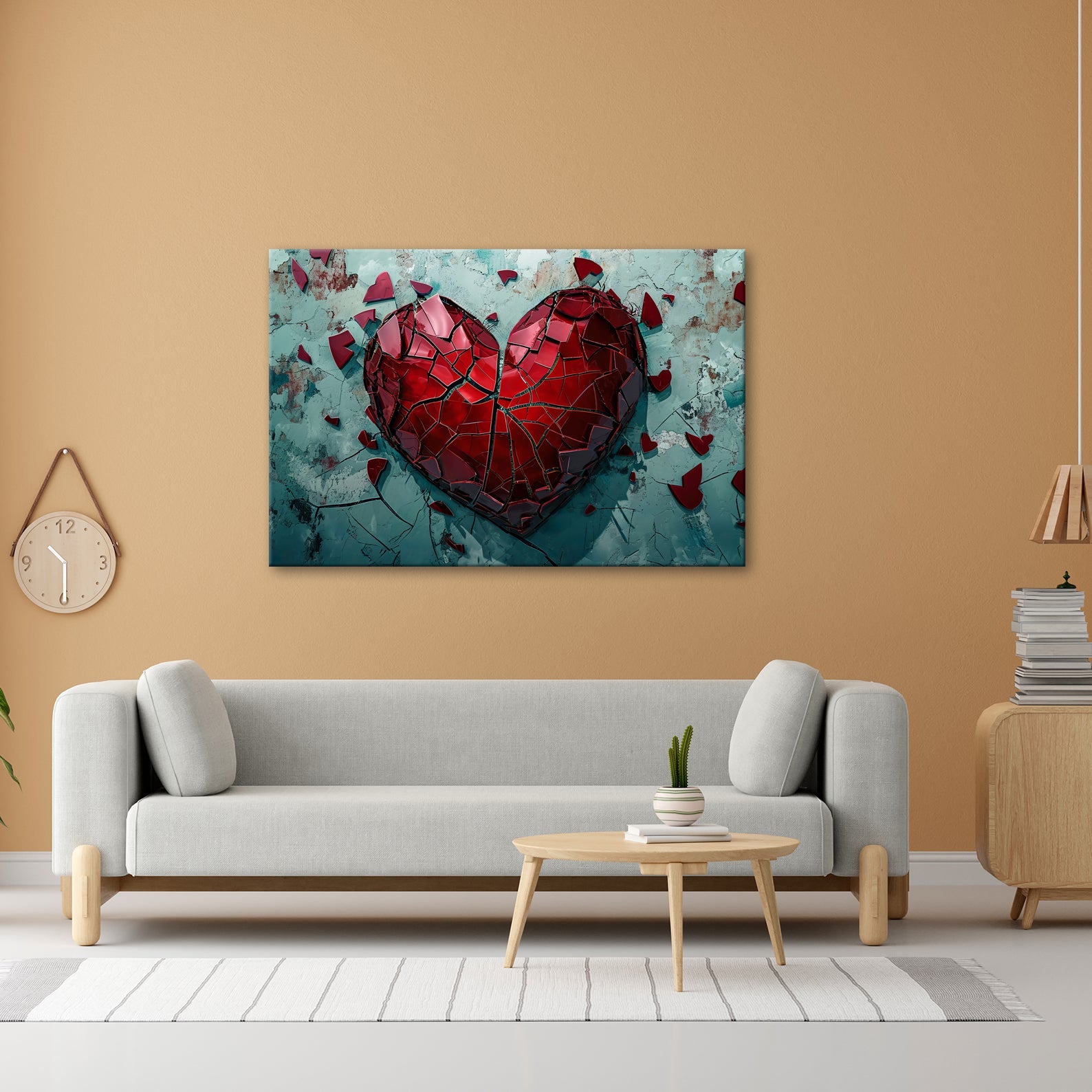 Leinwandbild Zerborstenes Herz – Schmerz gemalt in Glas und Wand. - deyoli