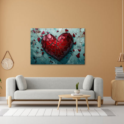 Leinwandbild Zerborstenes Herz – Schmerz gemalt in Glas und Wand. - deyoli