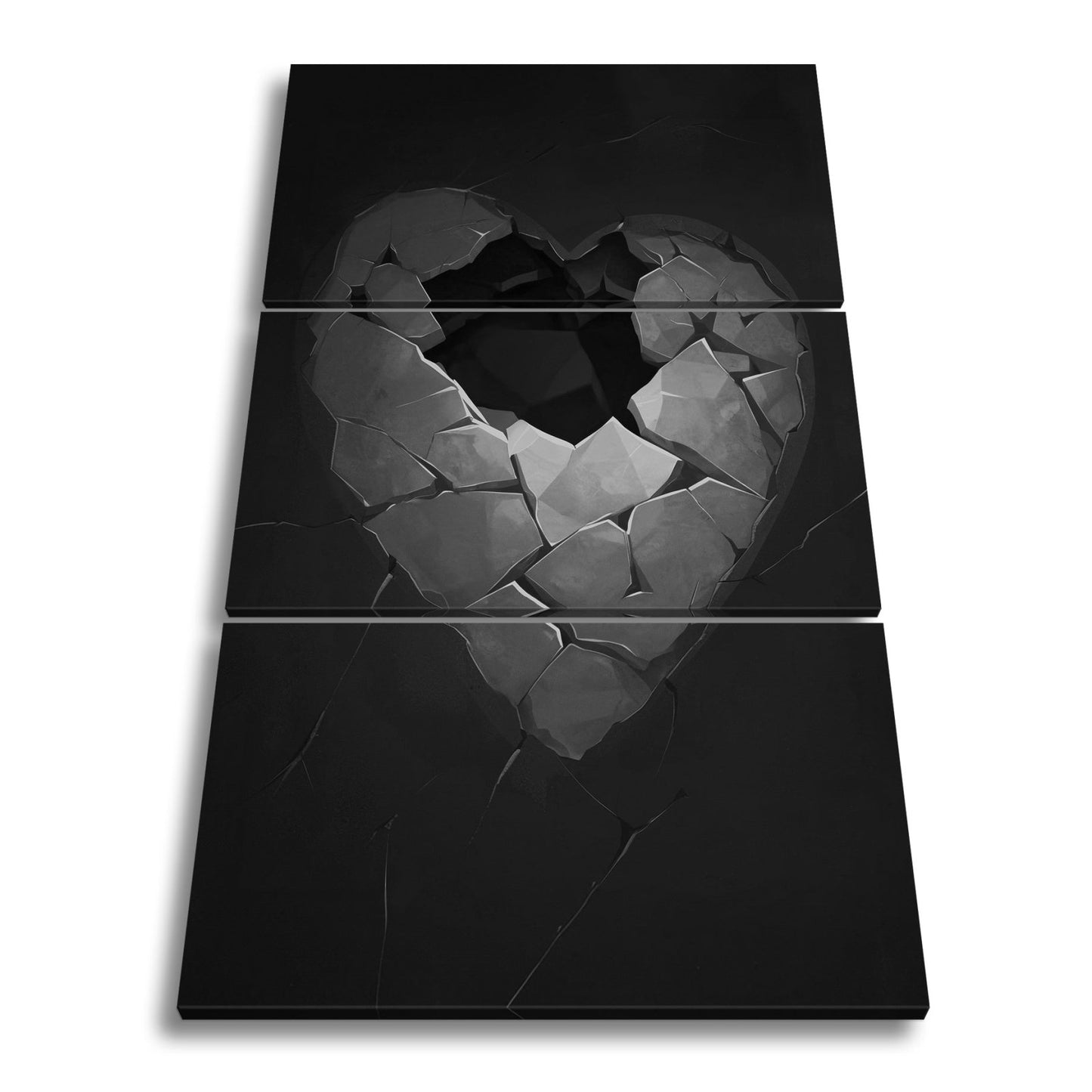 Leinwandbild Zersprungenes Herz offenbart dunkle Leere der Sehnsucht. - deyoli