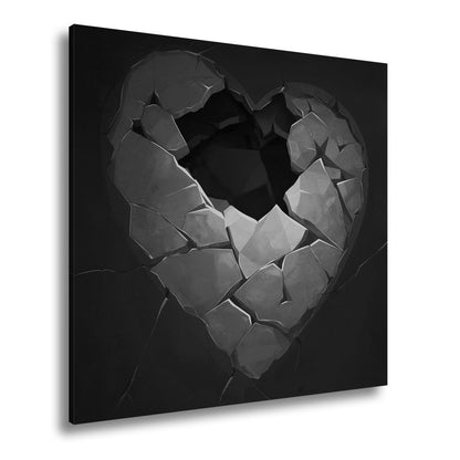 Leinwandbild Zersprungenes Herz offenbart dunkle Leere der Sehnsucht. - deyoli