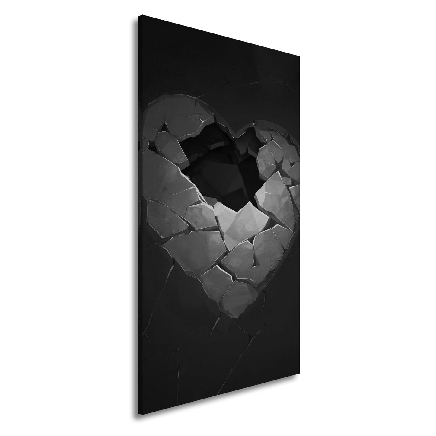 Leinwandbild Zersprungenes Herz offenbart dunkle Leere der Sehnsucht. - deyoli