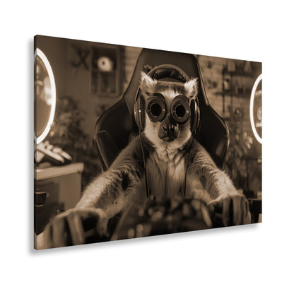 Leinwandbild Zocker mit Stil – Lemur im Hightech - Gear an der Tastatur. - deyoli