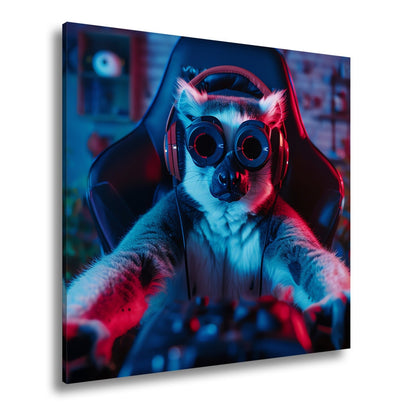 Leinwandbild Zocker mit Stil – Lemur im Hightech - Gear an der Tastatur. - deyoli