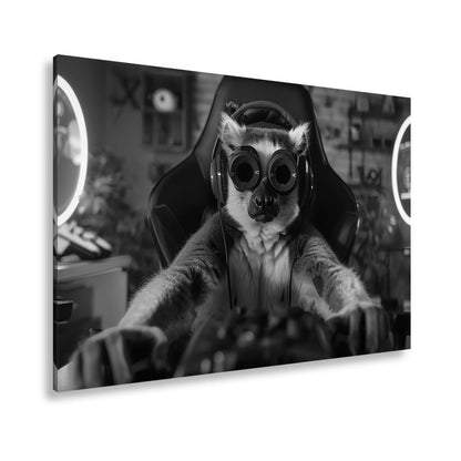 Leinwandbild Zocker mit Stil – Lemur im Hightech - Gear an der Tastatur. - deyoli