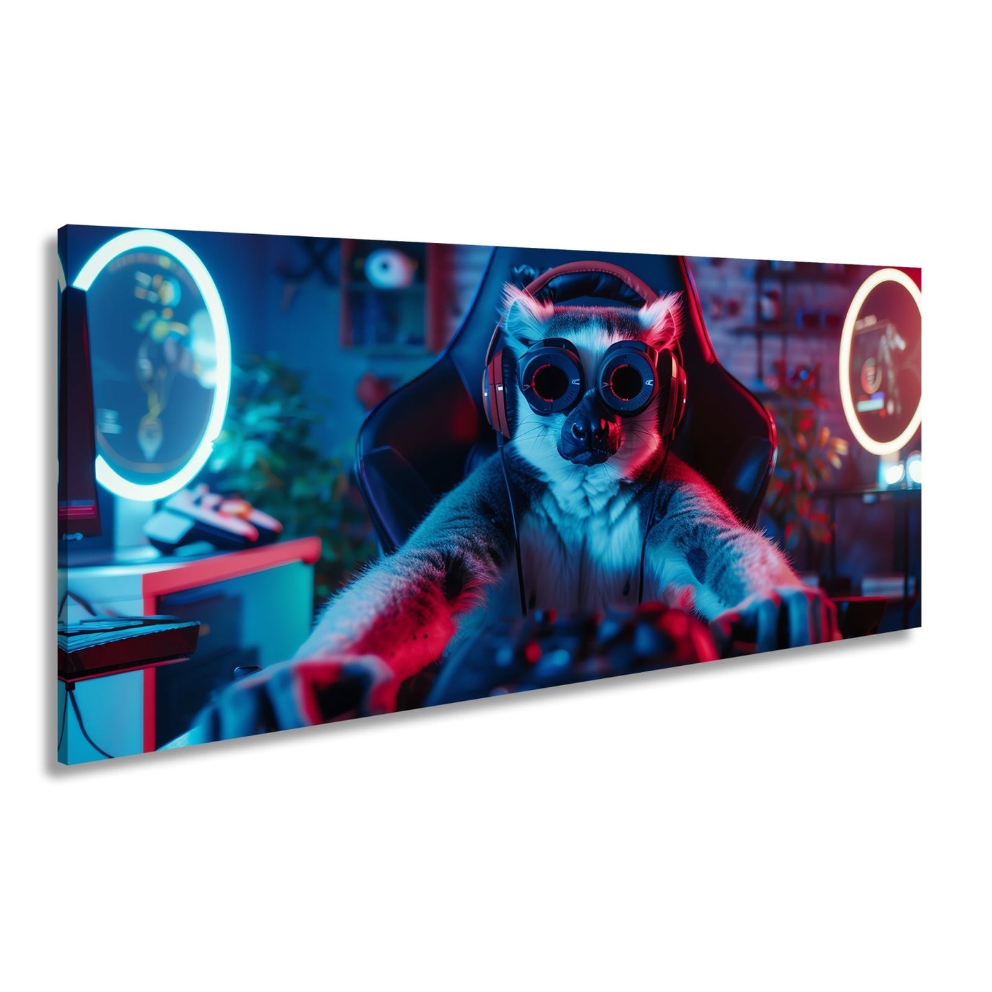 Leinwandbild Zocker mit Stil – Lemur im Hightech - Gear an der Tastatur. - deyoli